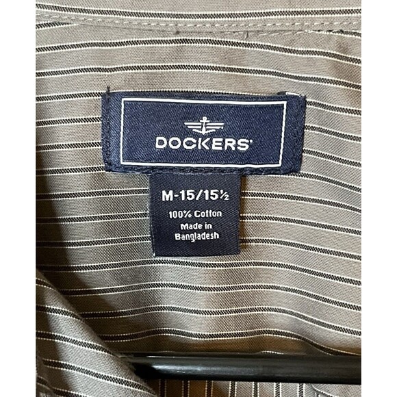 Docker's Mens Medium Gray & Black Striped Long Sleeve Button Up Shirt - Picture 2 of 6